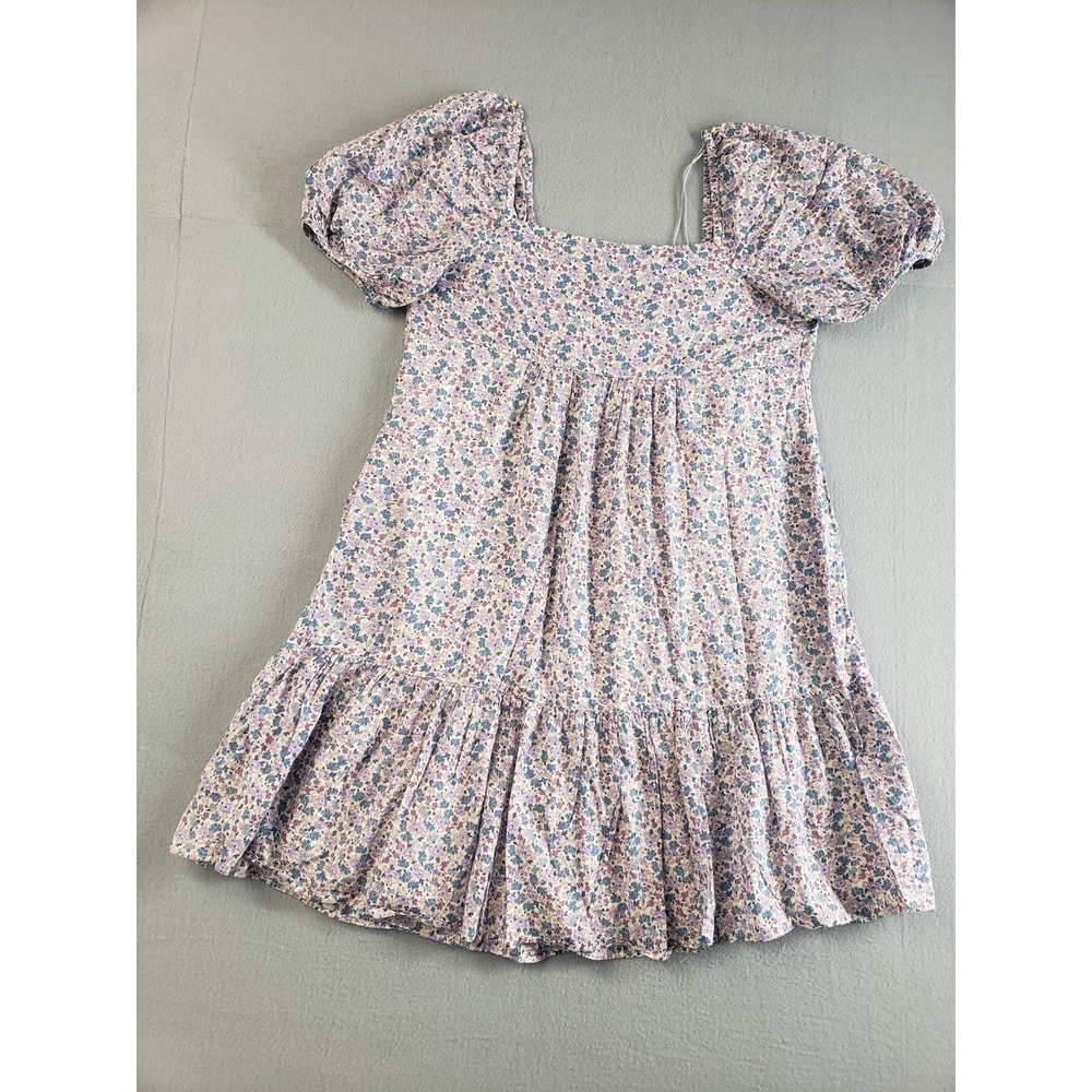 Uniqlo Women Dress S Floral Print Puff Sleeve Square Neck‎ Babydoll Casual Mini